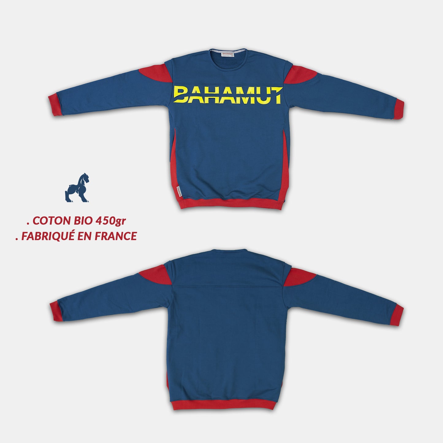 Crewneck oversized Découpe - RJB de face et de dos sur fond neutre.