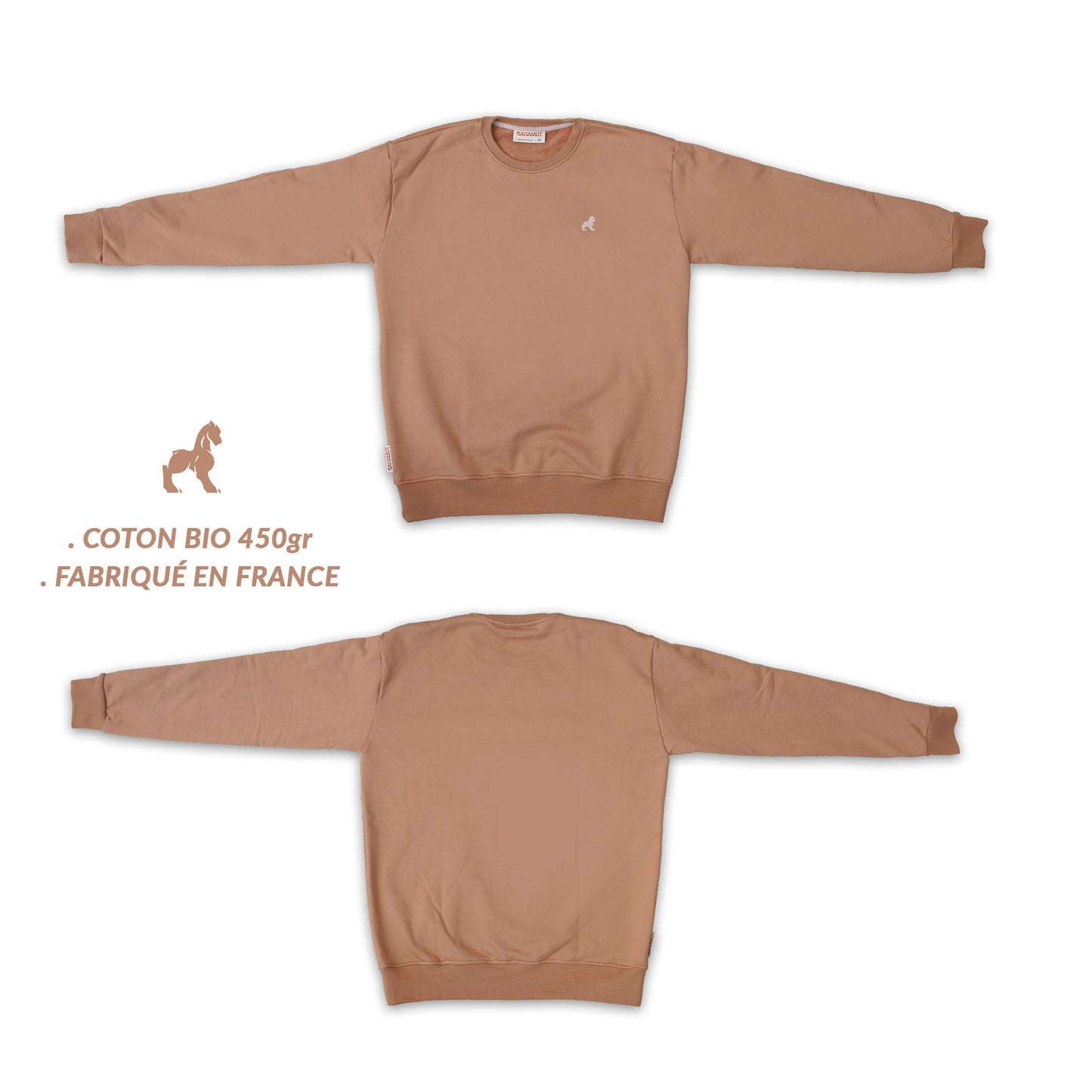 Crewneck oversized Fendu - Choco vu sur fond neutre de face et de dos.